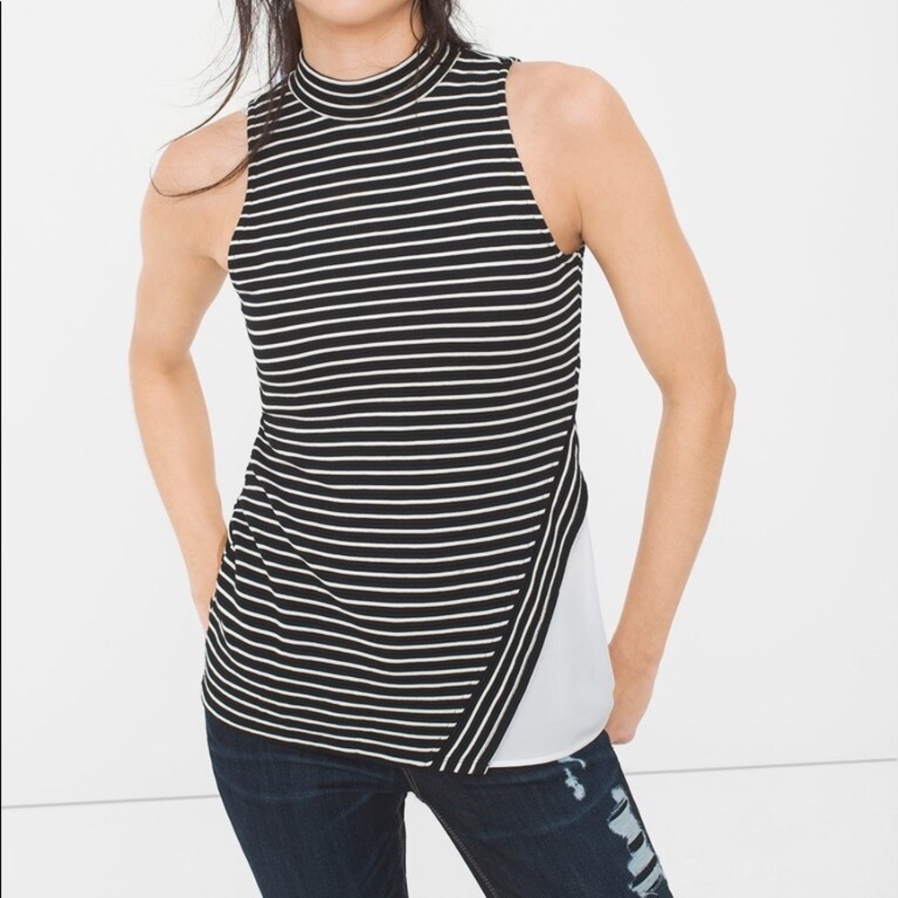 WHBM Mock Neck Stripe Top, XS
